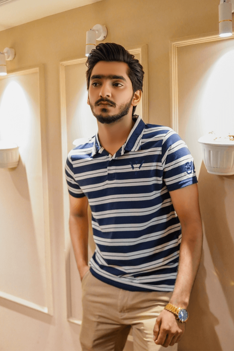 Unisex Striper Jersey Polo 804 Blue-white